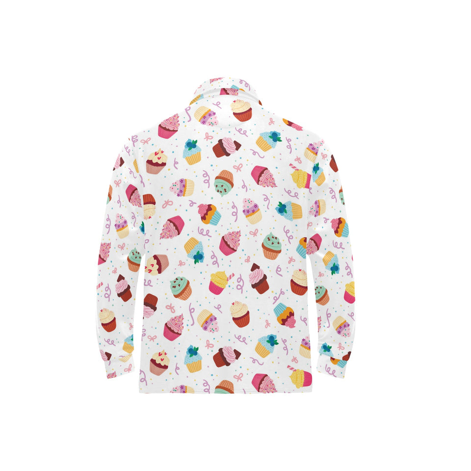 Cake cupcake design pattern Men's Long Sleeve Polo Shirt