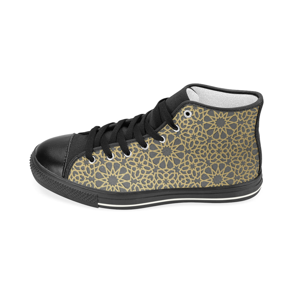 arabic star gold pattern Men's High Top Canvas Shoes Black
