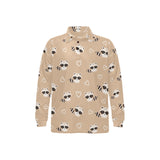 Cute raccoon heart pattern Men's Long Sleeve Polo Shirt