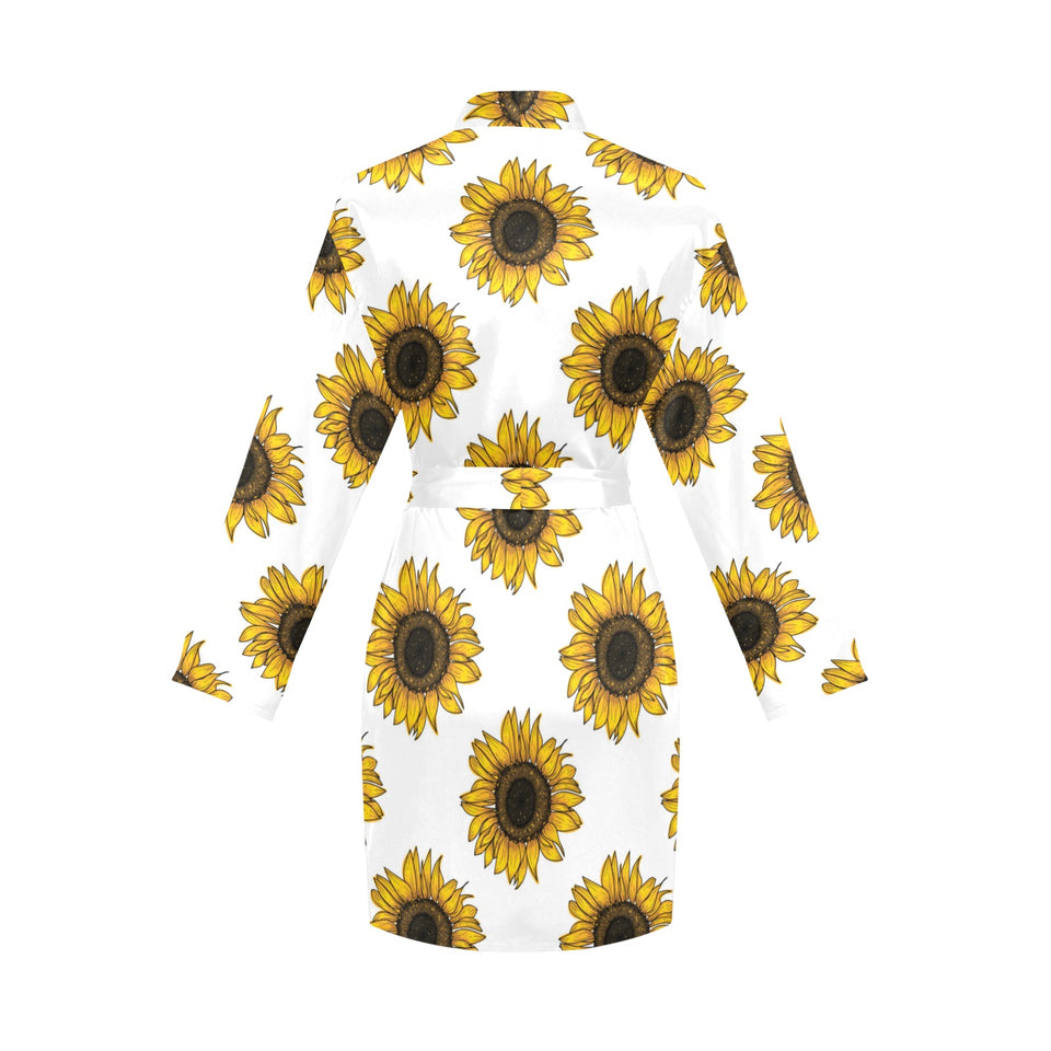 sunflowers design pattern Women's Long Sleeve Belted Night Robe