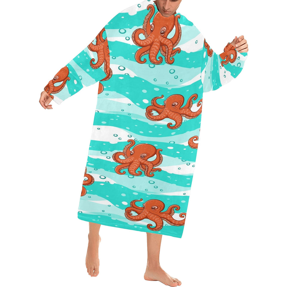 Octopuses sea wave background Blanket Robe with Sleeves