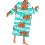 Octopuses sea wave background Blanket Robe with Sleeves