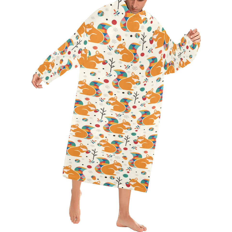 Squirrel Pattern Print Design 04 Blanket Robe with Sleeves