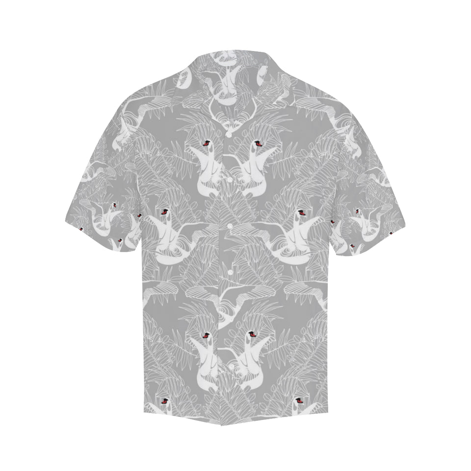 white swan gray background Men's All Over Print Hawaiian Shirt