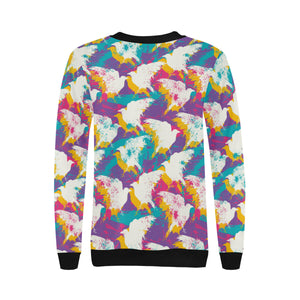 Colorful crow illustration pattern Women's Crew Neck Sweatshirt