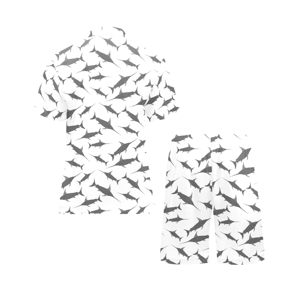 Swordfish Pattern Print Design 04 Men's V-Neck Short Pajama Set