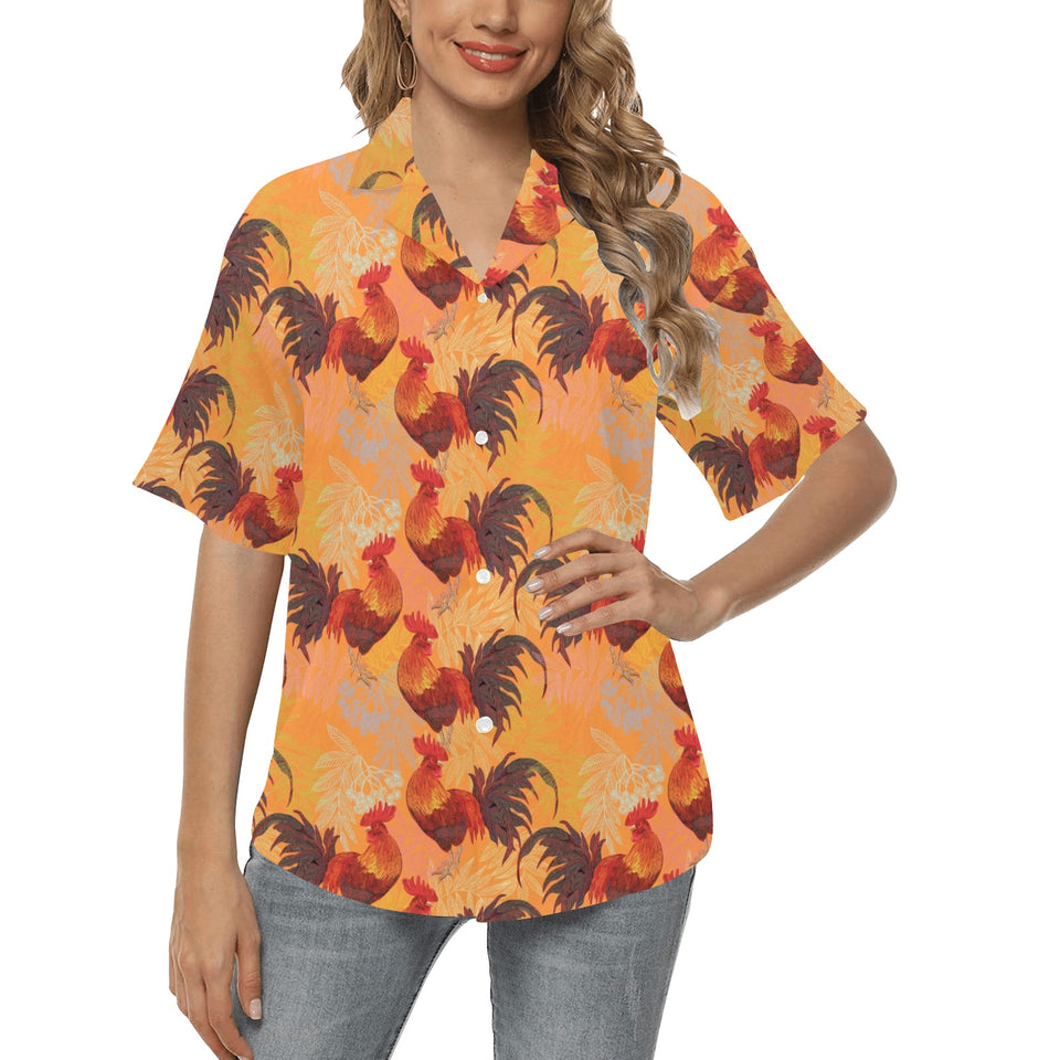 red rooster chicken cock pattern Women's All Over Print Hawaiian Shirt