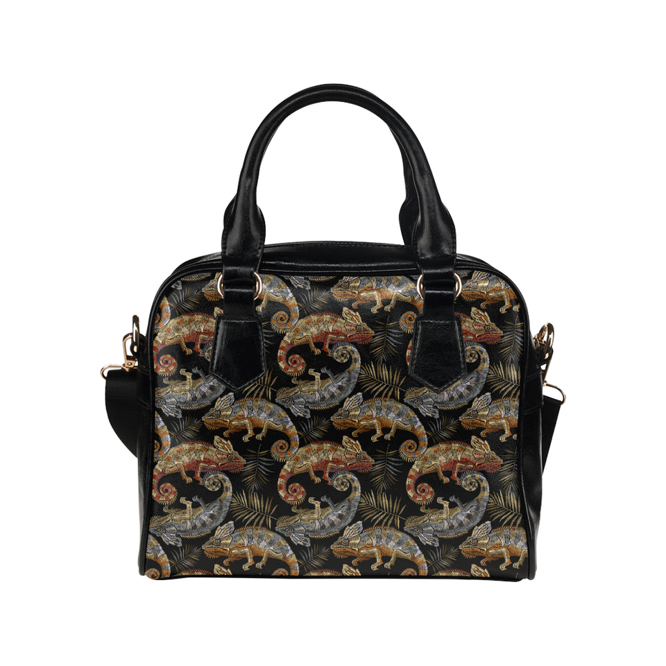 Chameleon lizard tropical leaves palm tree Shoulder Handbag