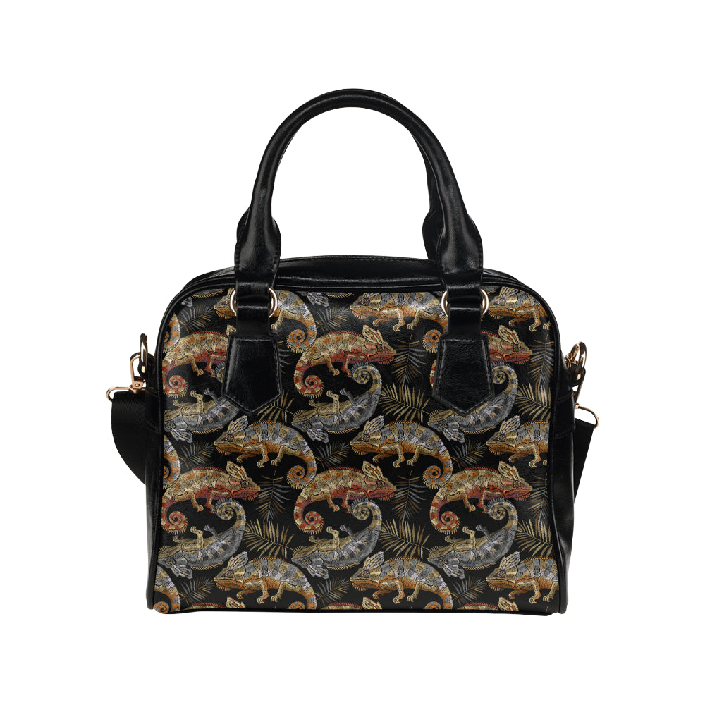 Chameleon lizard tropical leaves palm tree Shoulder Handbag