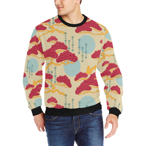 Red Bonsai gray sun japanese pattern Men's Crew Neck Sweatshirt