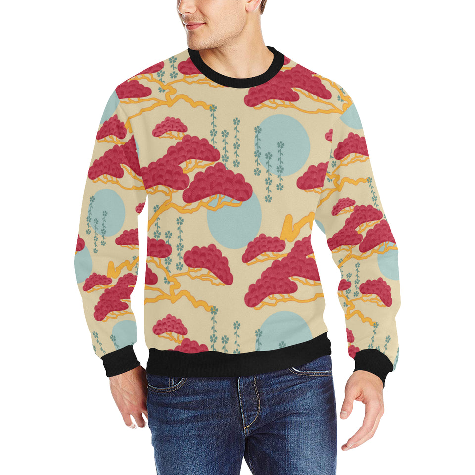 Red Bonsai gray sun japanese pattern Men's Crew Neck Sweatshirt