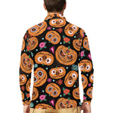 Pumpkin flowers spiderweb Halloween theme Men's Long Sleeve Polo Shirt