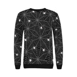 Spider web design pattern Black background white c Women's Crew Neck Sweatshirt