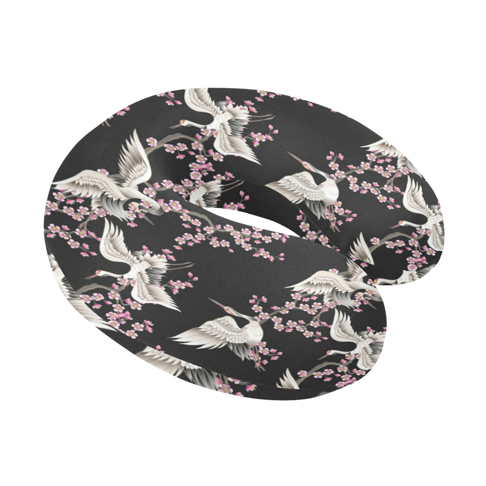 Japanese crane pink sakura pattern U-Shaped Travel Neck Pillow