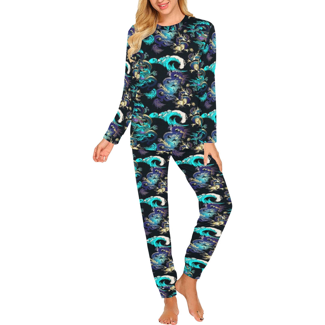 Dragon sea wave pattern Women's All Over Print Pajama Set