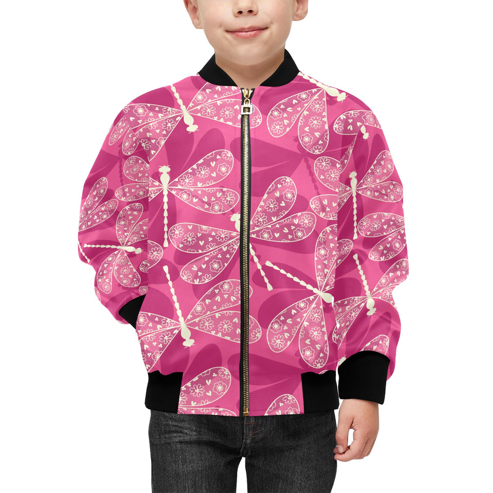 Beautiful dragonfly pink background Kids' Boys' Girls' Bomber Jacket