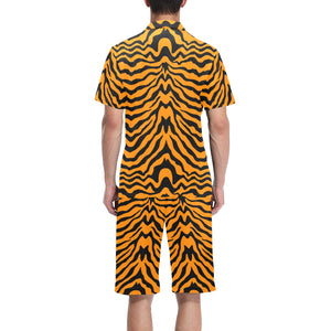 Bengal tigers skin print pattern Men's V-Neck Short Pajama Set