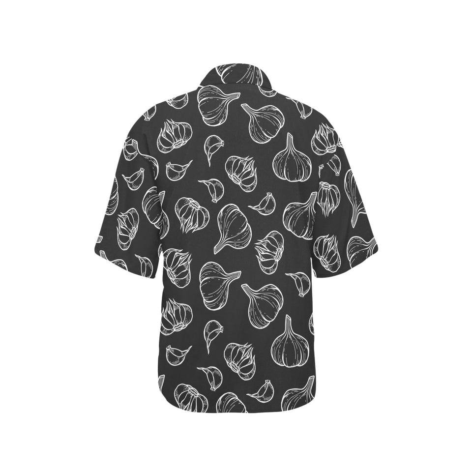 Garlic pattern black background Women's All Over Print Hawaiian Shirt