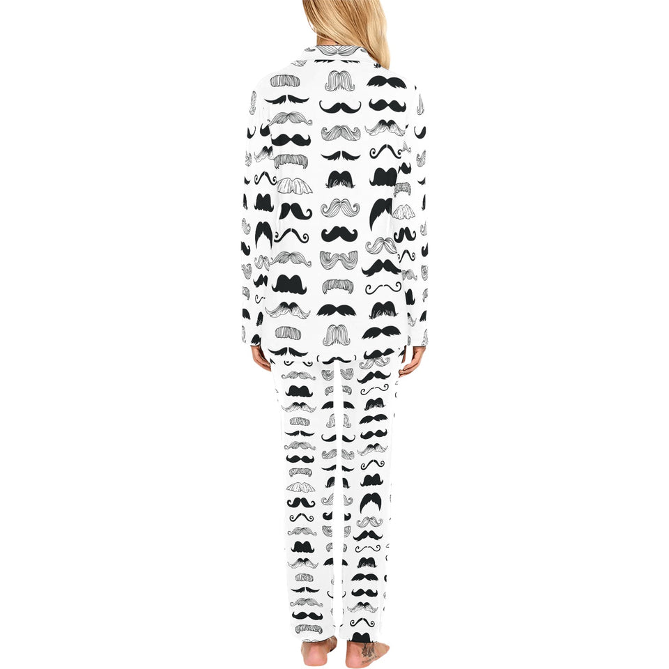 Mustache Beard Pattern Print Design 04 Women's Long Pajama Set