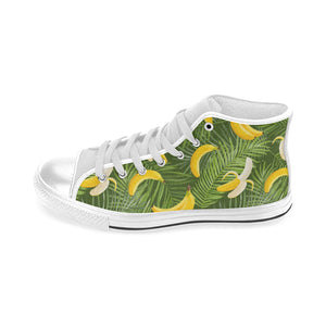 Banana Palm Leaves pattern Men's High Top Canvas Shoes White