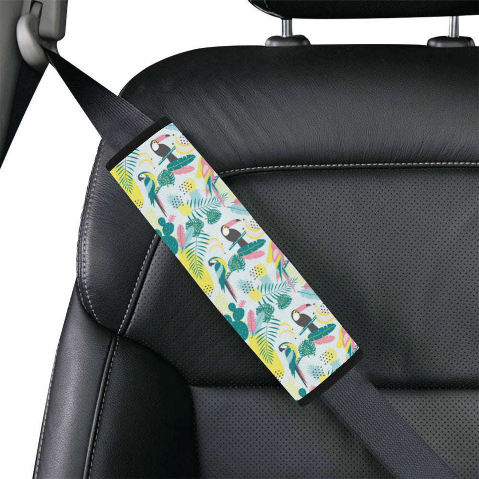 Cute parrot toucan flamingo cactus exotic leaves p Car Seat Belt Cover