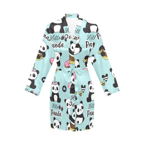 Cute baby panda pattern Women's Long Sleeve Belted Night Robe