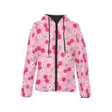 cherry flower pattern pink background Women's Padded Hooded Jacket