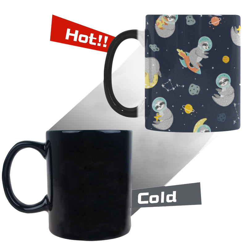 Cute sloth astronaut star planet rocket pattern Morphing Mug Heat Changing Mug