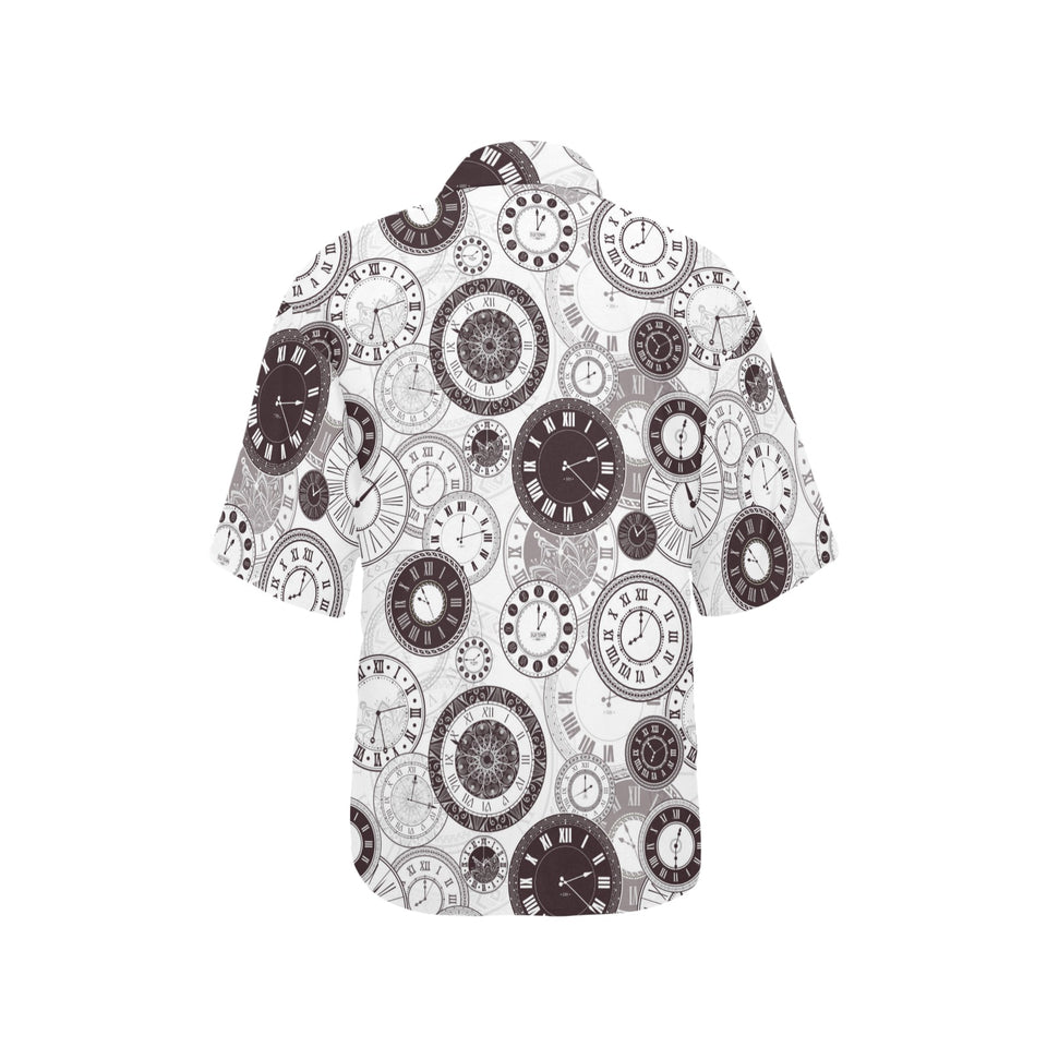 Classic vintage clock pattern Women's All Over Print Hawaiian Shirt