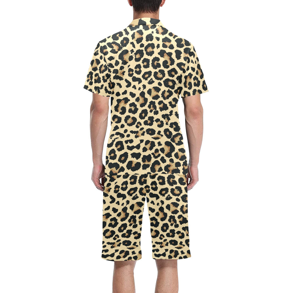 Leopard print design pattern Men's V-Neck Short Pajama Set