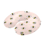 Cute bee flower pattern pink background U-Shaped Travel Neck Pillow