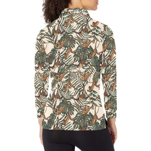 Monkey tropical leaves background Women's Long Sleeve Polo Shirt