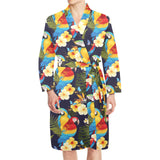 Colorful parrot flower pattern Men's Long Sleeve Belted Night Robe