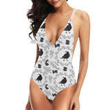 Crows floral wreath rabbit pattern Women's One-Piece Swimsuit