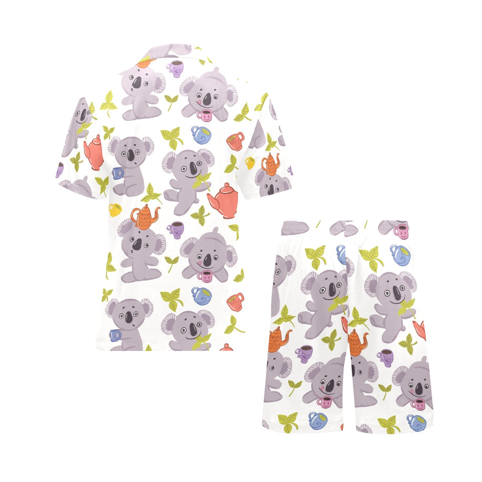 Cute koalas teapots tea Men's V-Neck Short Pajama Set