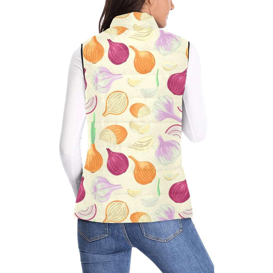 Onion garlic white red pattern Women's Padded Vest