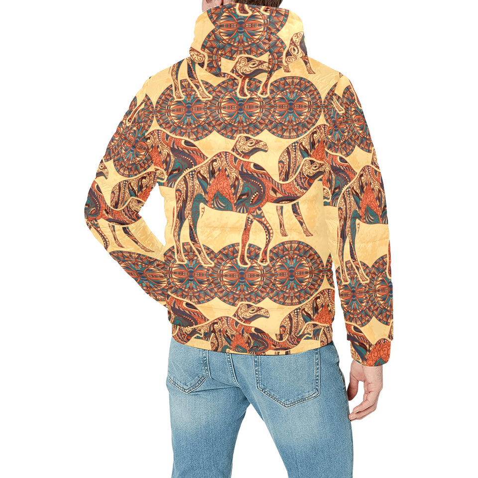 Camel polynesian tribal design pattern Men's Padded Hooded Jacket