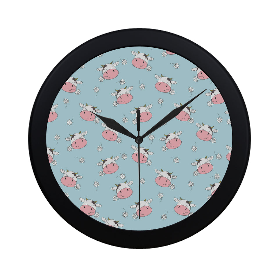 Cute cow flower pattern Elegant Black Wall Clock