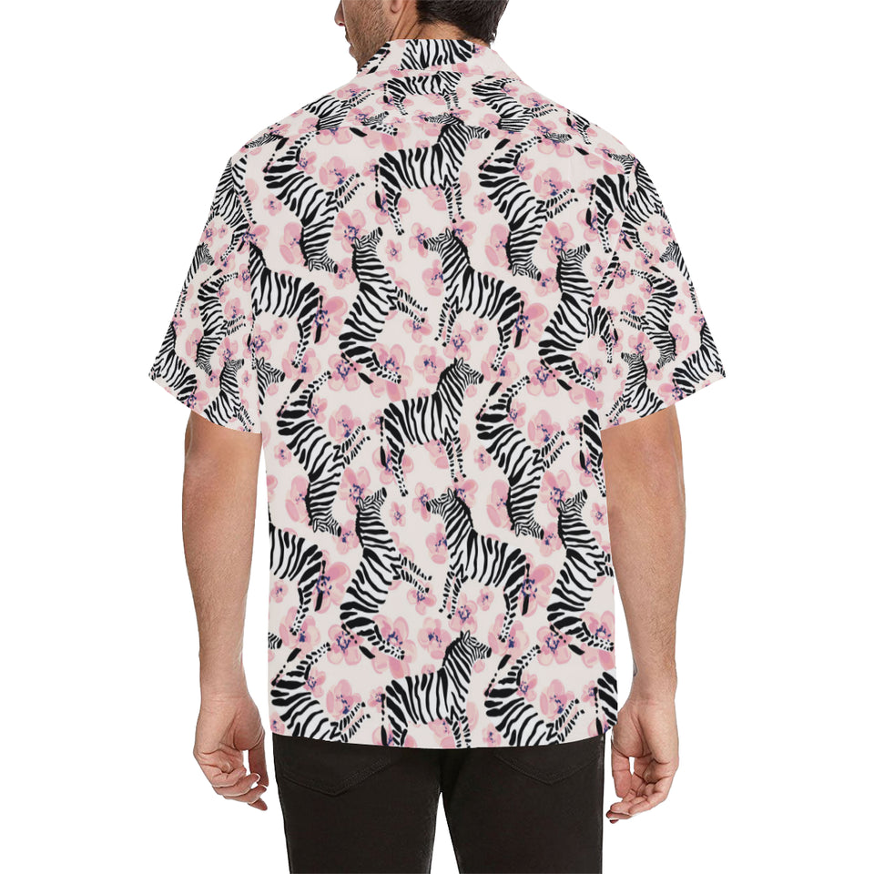 Zebra pink flower background Men's All Over Print Hawaiian Shirt