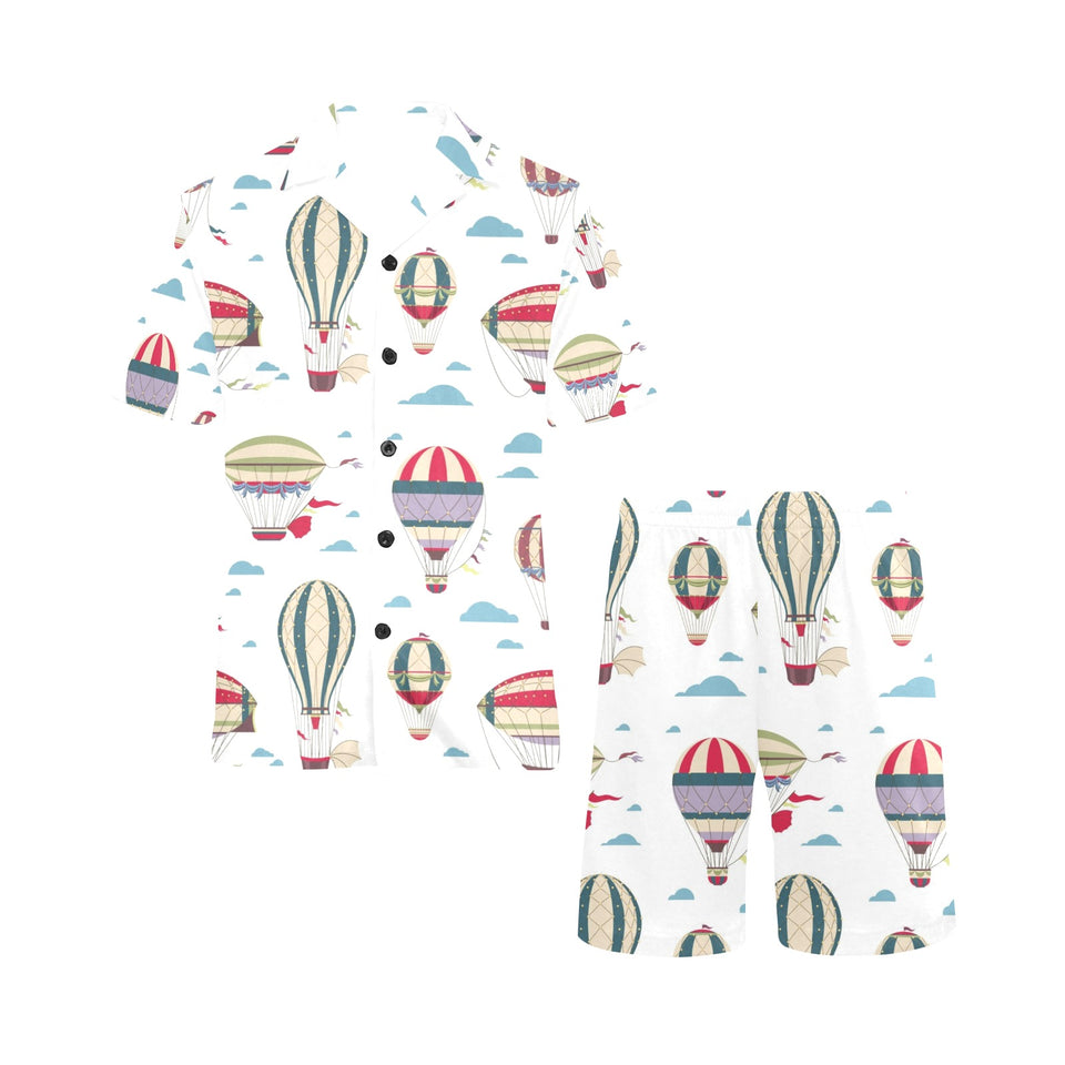 Hot air balloon pattern Men's V-Neck Short Pajama Set