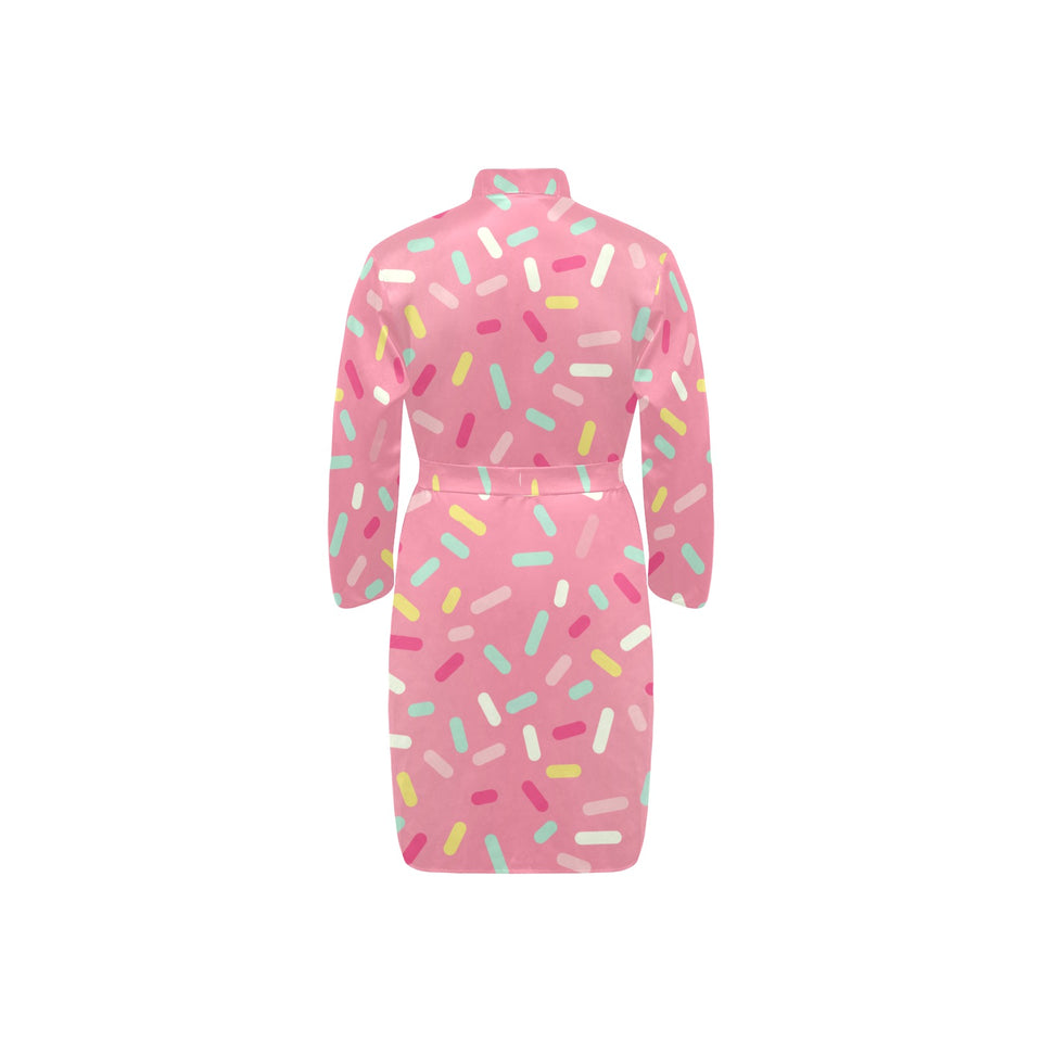 Pink donut glaze candy pattern Men's Long Sleeve Belted Night Robe