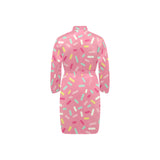 Pink donut glaze candy pattern Men's Long Sleeve Belted Night Robe