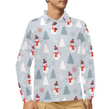 Snowman christmas tree snow gray background Men's Long Sleeve Polo Shirt