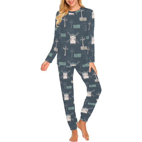 windmill tree pattern Women's All Over Print Pajama Set