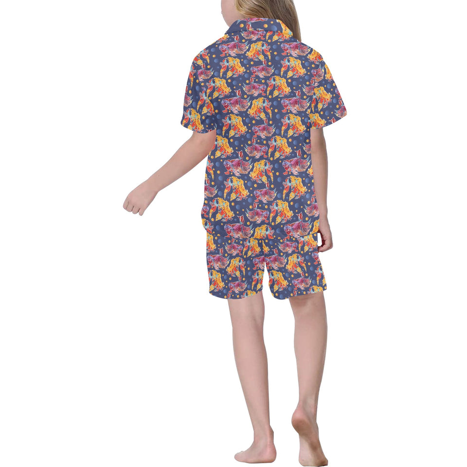 Goldfish Pattern Print Design 05 Kids' Boys' Girls' V-Neck Short Pajama Set