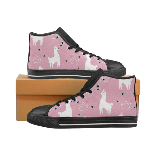 Llama Alpaca pink background Women's High Top Canvas Shoes Black