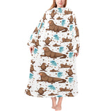 sea lion Seals jellyfish pattern Blanket Robe with Sleeves