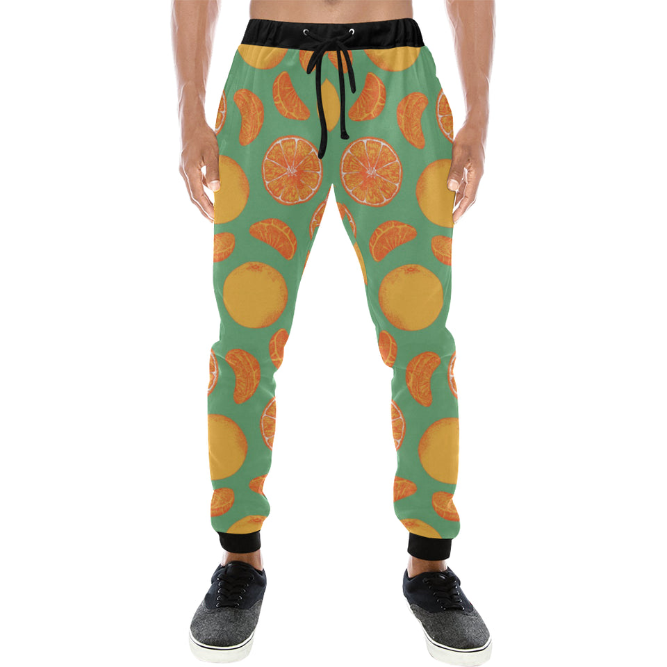 orange fruit pattern green background Unisex Casual Sweatpants
