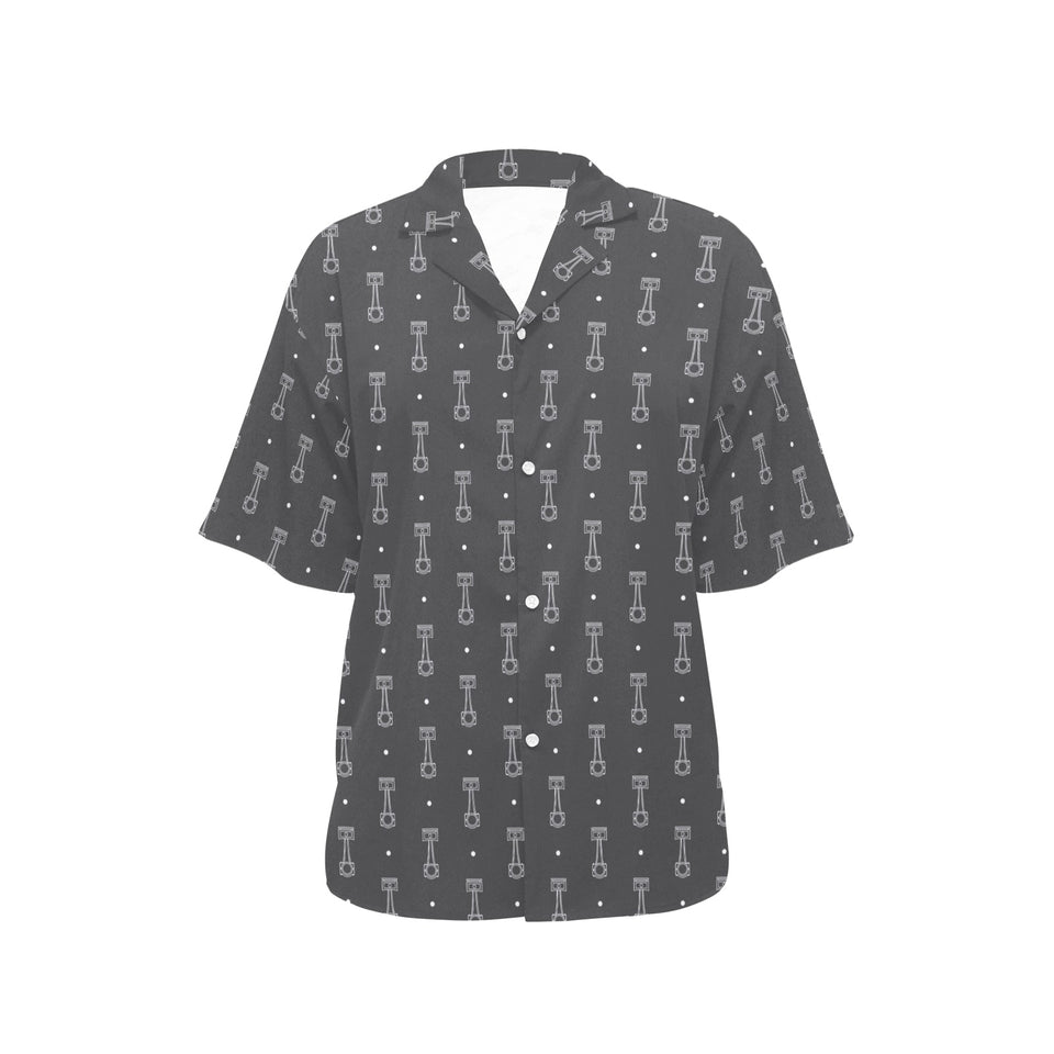 Engine Piston Black Background Pattern Design 02 Women's All Over Print Hawaiian Shirt