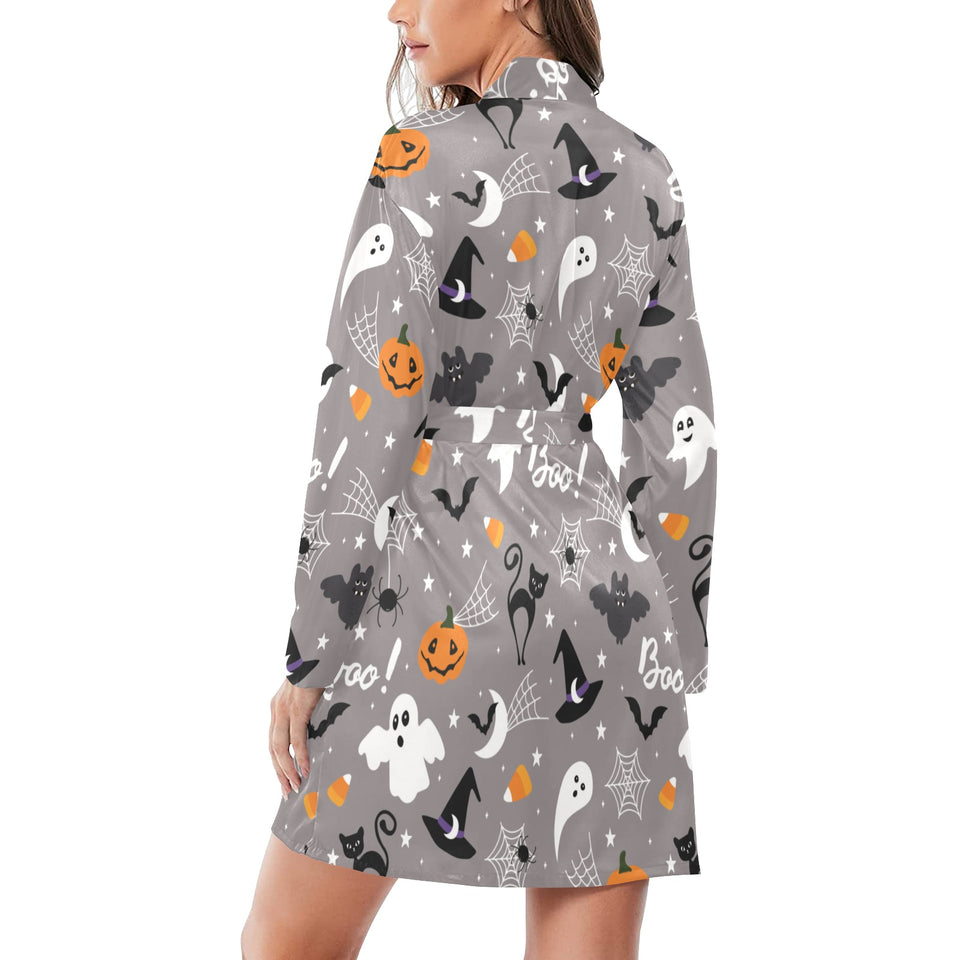 Halloween design pattern Women's Long Sleeve Belted Night Robe